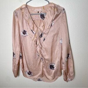 Rebecca Taylor Dusty Rose Floral 100% Silk Long Sleeve Blouse